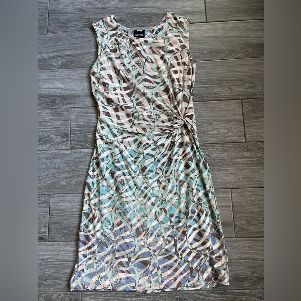 Anthro Nic + Zoe Blue/Turquoise Geometric Midi Dress, Size Petite Small••• - Picture 6 of 12